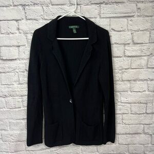 Lauren Ralph Lauren medium classic black cardigan sweater pockets women’s